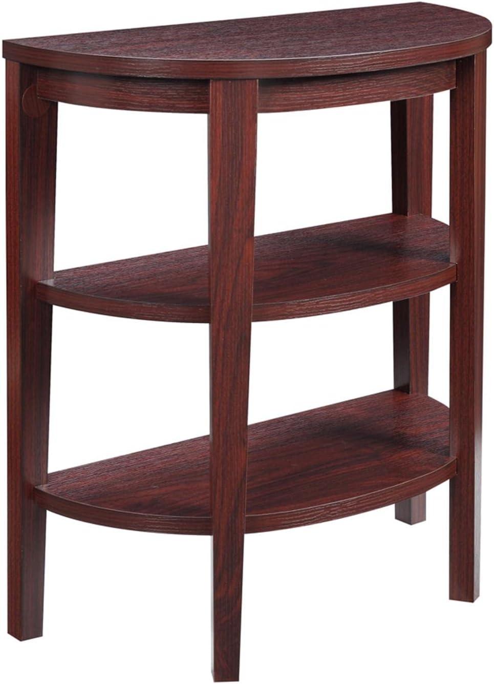 Elegant Mahogany Demilune Console with Dual Storage Shelves