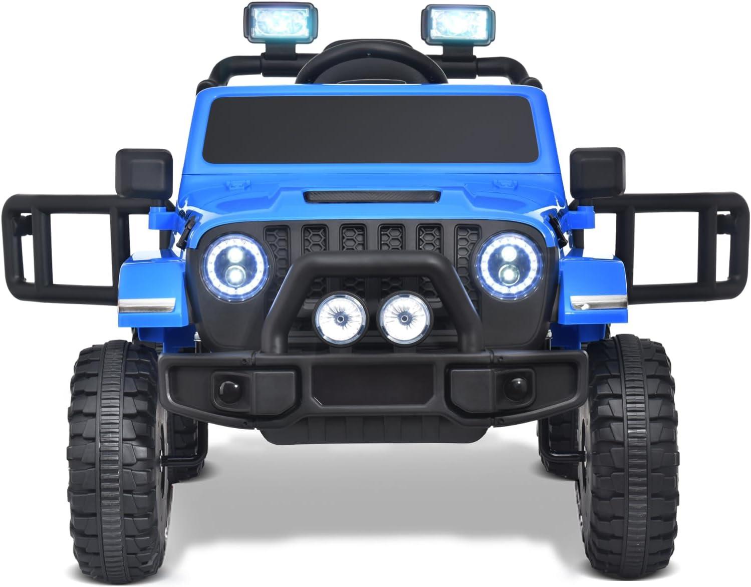 12V Kids Ride on Truck Electric Car for Kids Battery Powered Toy Car with Parent Remote Control, 4-Wheel Suspension, 3 Speeds, LED Lights,Blue