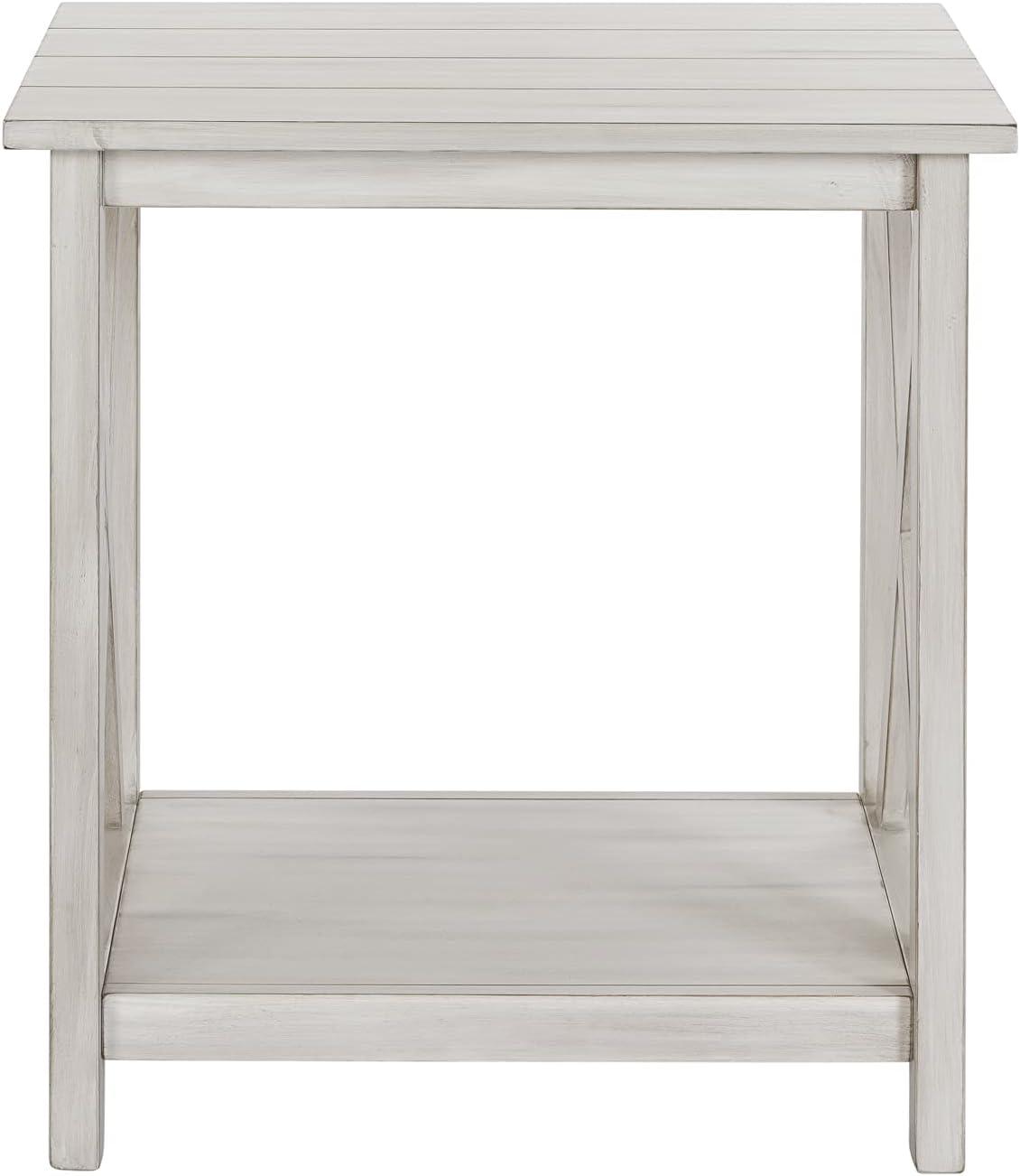 Jamestown End Table White - Boraam: Antique-Look Accent Table, Storage Shelf, Farmhouse Design