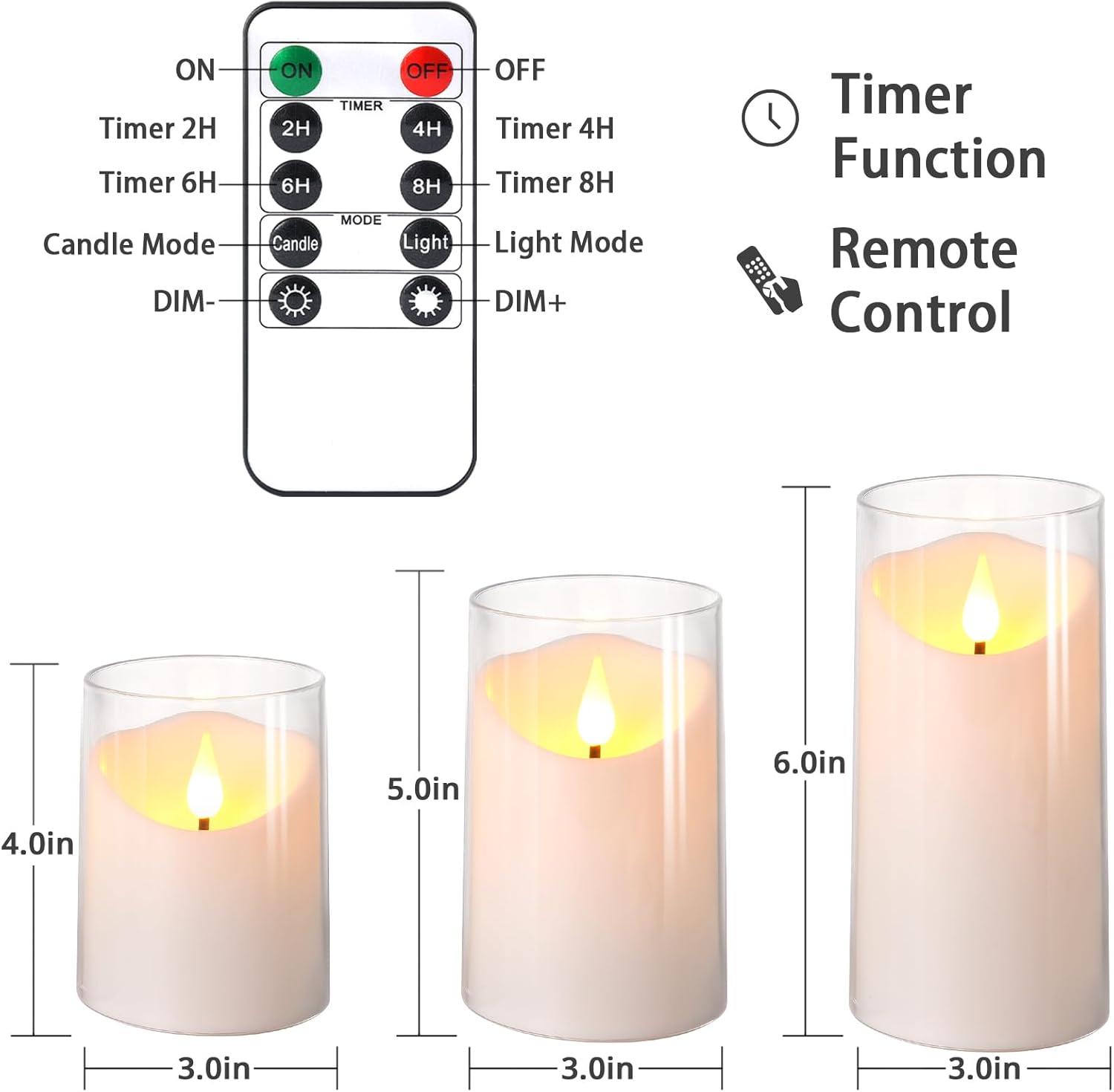 White Acrylic LED Flameless Pillar Candle Set with Remote