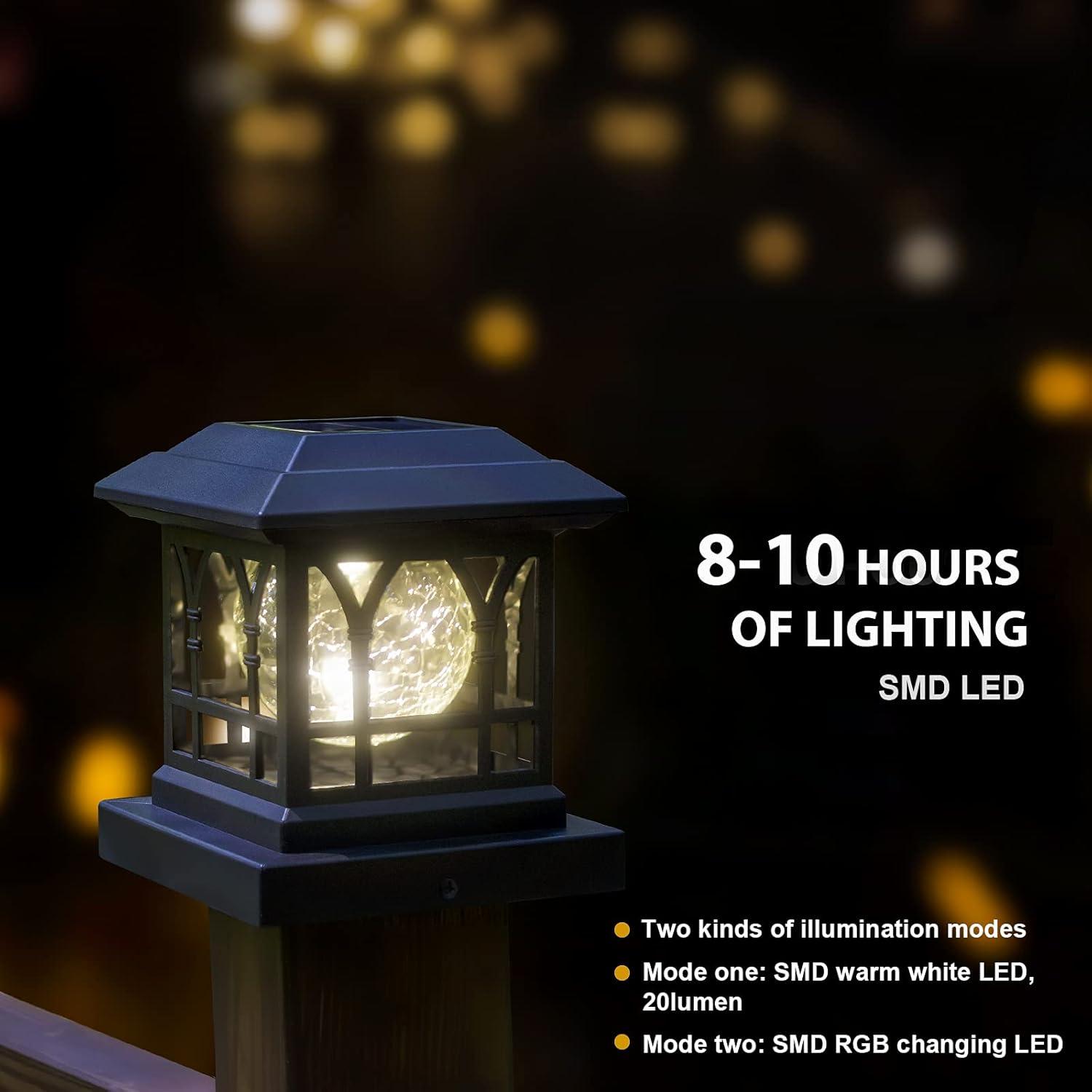 Liefgarden Solar Post Cap Lights Outdoor, RGB & Warm White 2 LED Lighting Mode 20 LM, Fits 3.6x3.6 4x4 4.5x4.5 5x5 Wooden Fence Deck Patio Garden. Black (6 Pack)