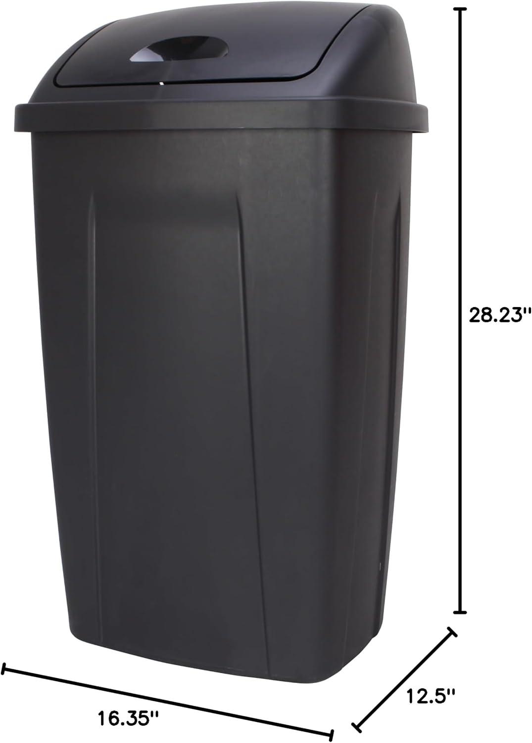 Mainstays 13 Gallon Trash Can, Plastic Swing Top Kitchen Garbage Trash Can, Black