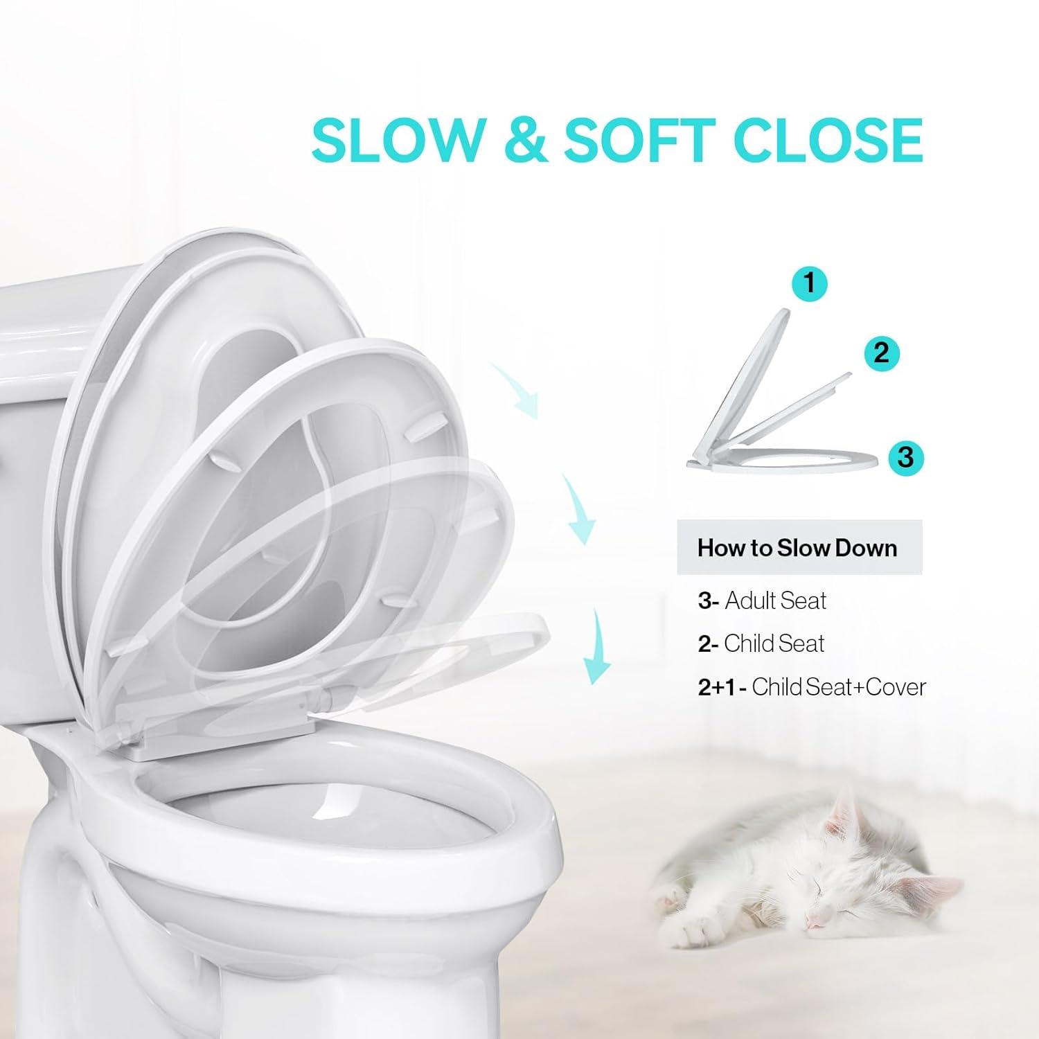 Danolapsi Elongated Toilet Seat with Built in Potty Training Seat,Quiet-Close Lid and Seat,Never Loosen,Potty Training Toilet Seat for Toddlers,Quick-Attach Hardware,Fits both Adult and Child