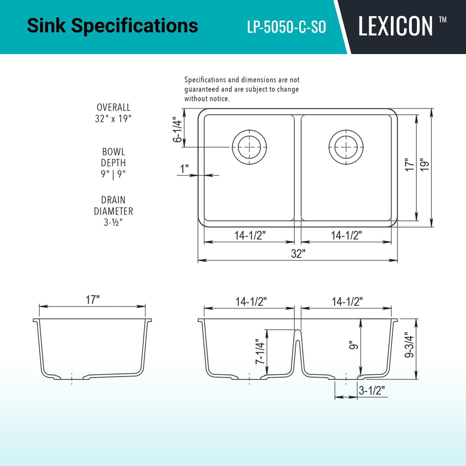 Lexicon Double Bowl Drop-in Stone Kitchen Sink, 32" x 19"