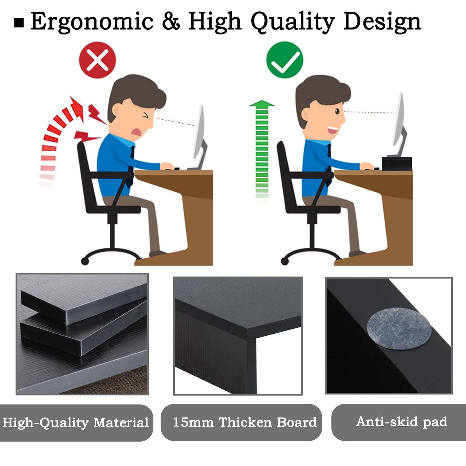 TEAMIX Wood Monitor Stand Riser-2 Pack, 2 Tier Adjustable Monitor Stand Dual Monitor Riser for 2 Monitors/Laptop/PC Black Computer Stand for Desk