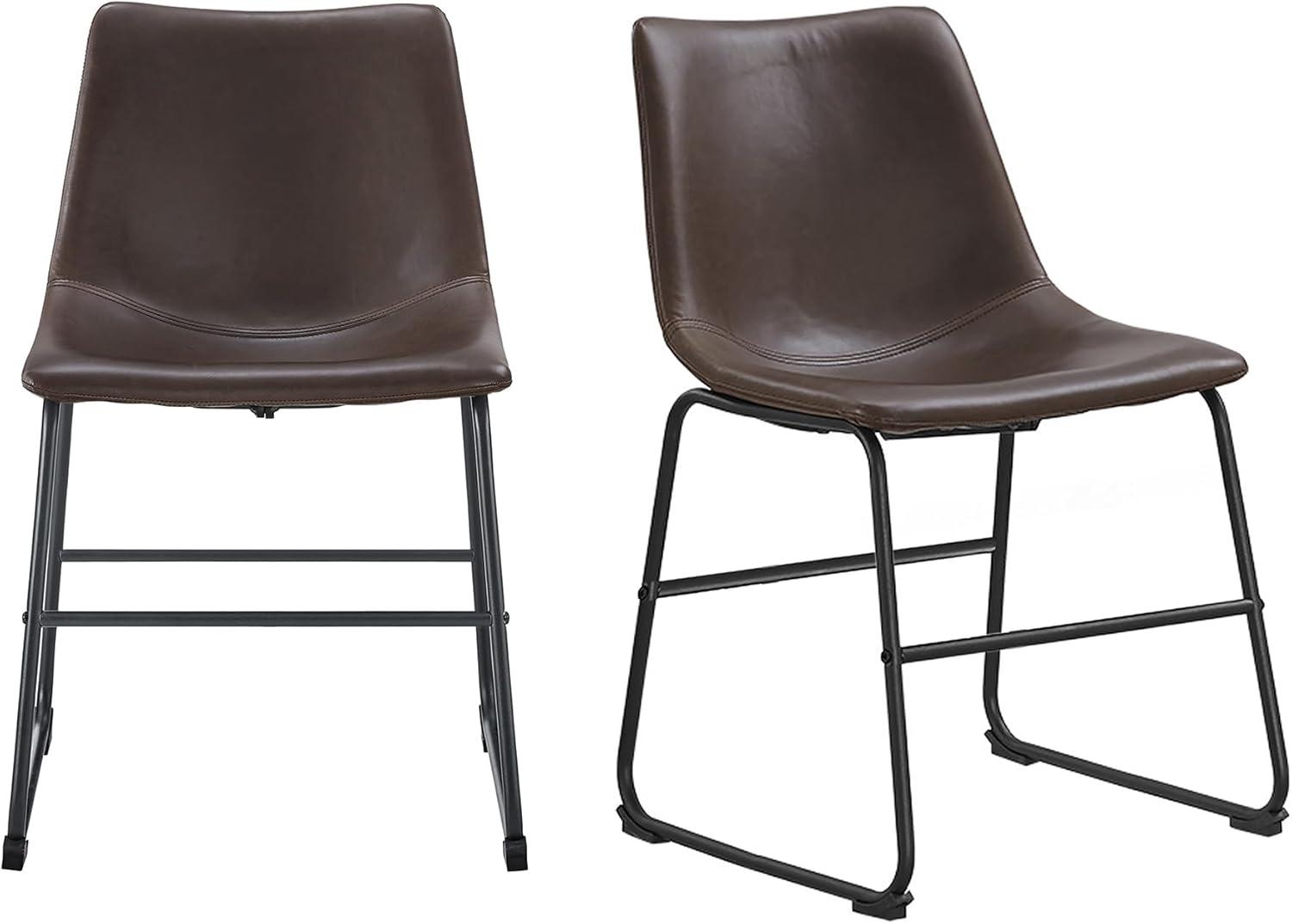 Walker Edison Full Back Faux Leather Dining Chair, Set of 2, Brown