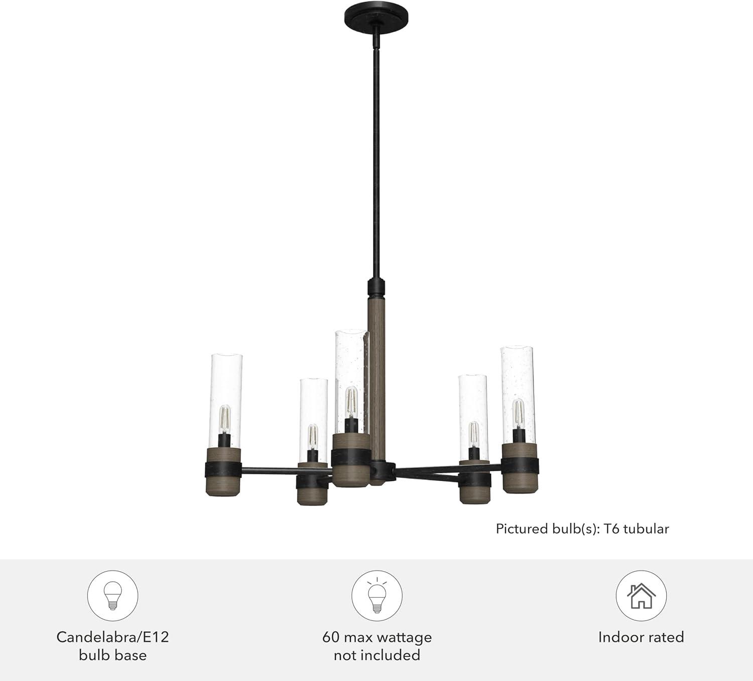 Hunter - River Mill 5-light Rustic Iron, Large Chandelier, Dimmable, Rustic Style, Candle Shaped, for Bedrooms, Kitchens, Dining, Living Rooms - 19474