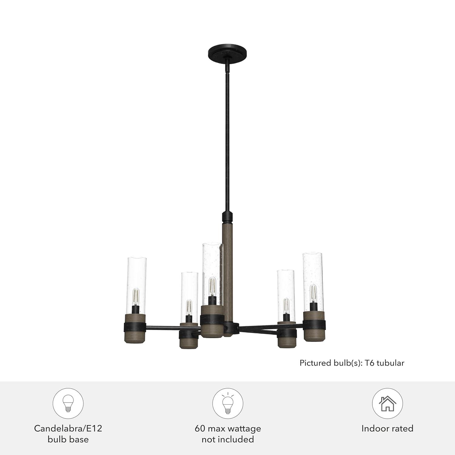 Hunter - River Mill 5-light Rustic Iron, Large Chandelier, Dimmable, Rustic Style, Candle Shaped, for Bedrooms, Kitchens, Dining, Living Rooms - 19474