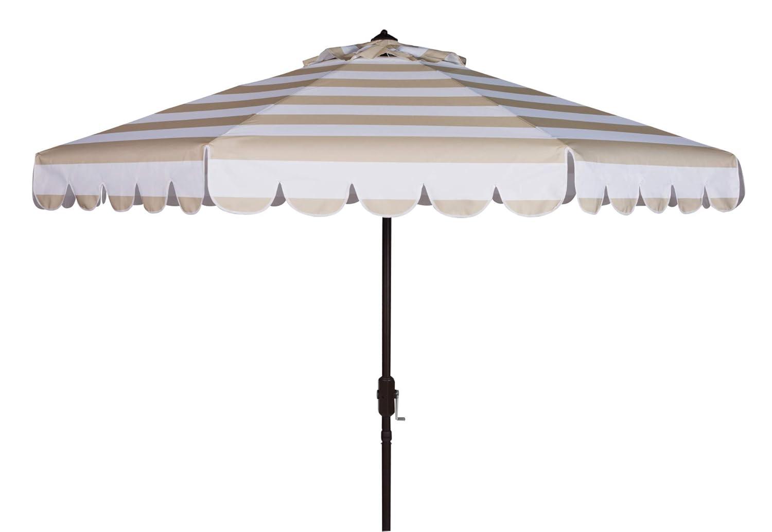 Maui Single Scallop Striped 9Ft Crank Push Button Tilt Umbrella - PAT8011 - Orange - Safavieh
