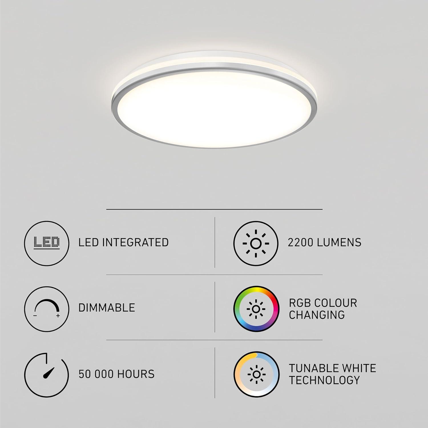Artika Macy 30W Modern Smart LED Flush Mount Ceiling Light Wi-Fi-RGB, Silver