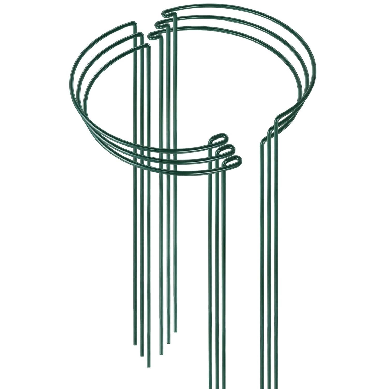 HiGift 6 Pack 24 Inch Plant Stakes, 10" Wide x 24" High Half Round Metal Peony Cages and Support, Green Garden Plant Stake Plant Support Ring Border for Peony Tomato,Hydrangea,Flower Indoor Outdoor