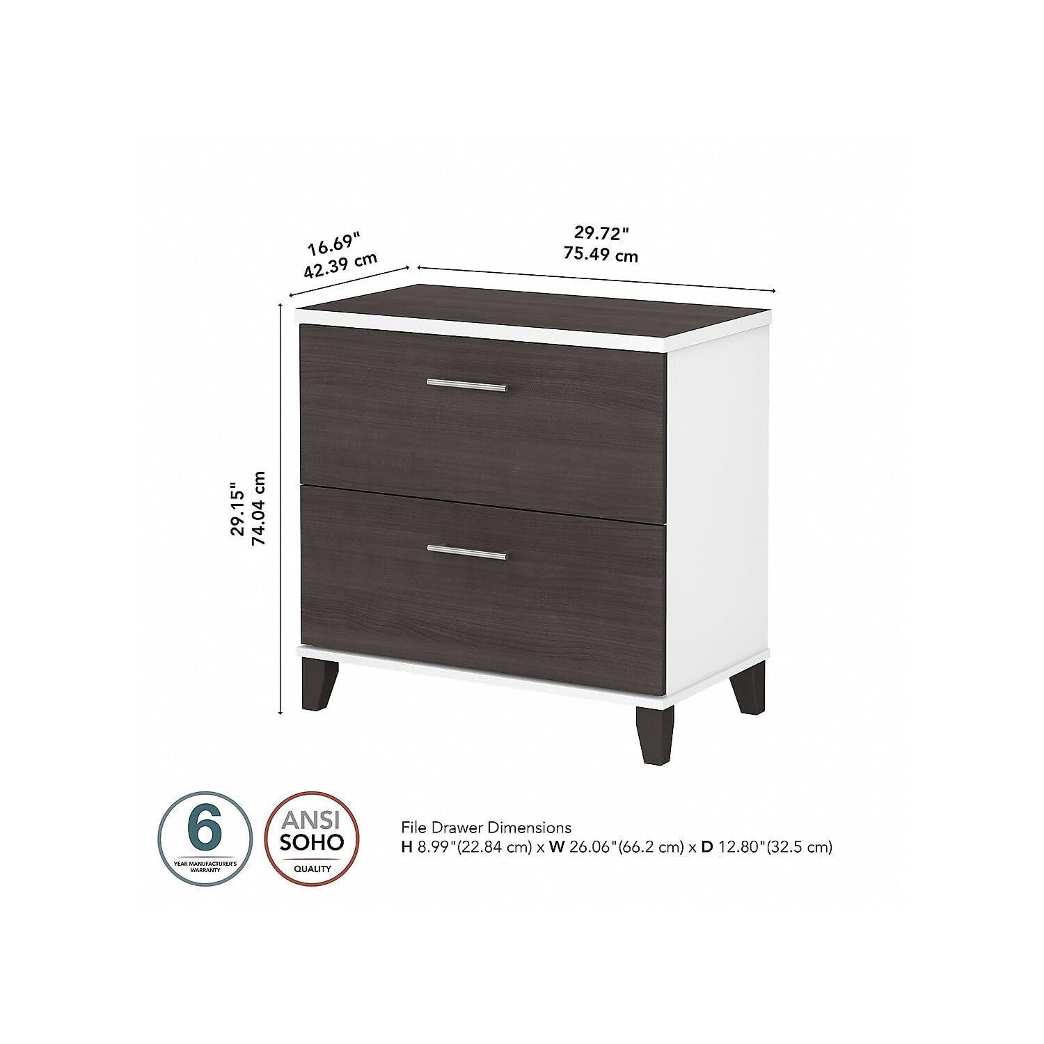Bush Furniture Somerset Lateral File Cabinet, 2 Drawer, Storm Gray & White