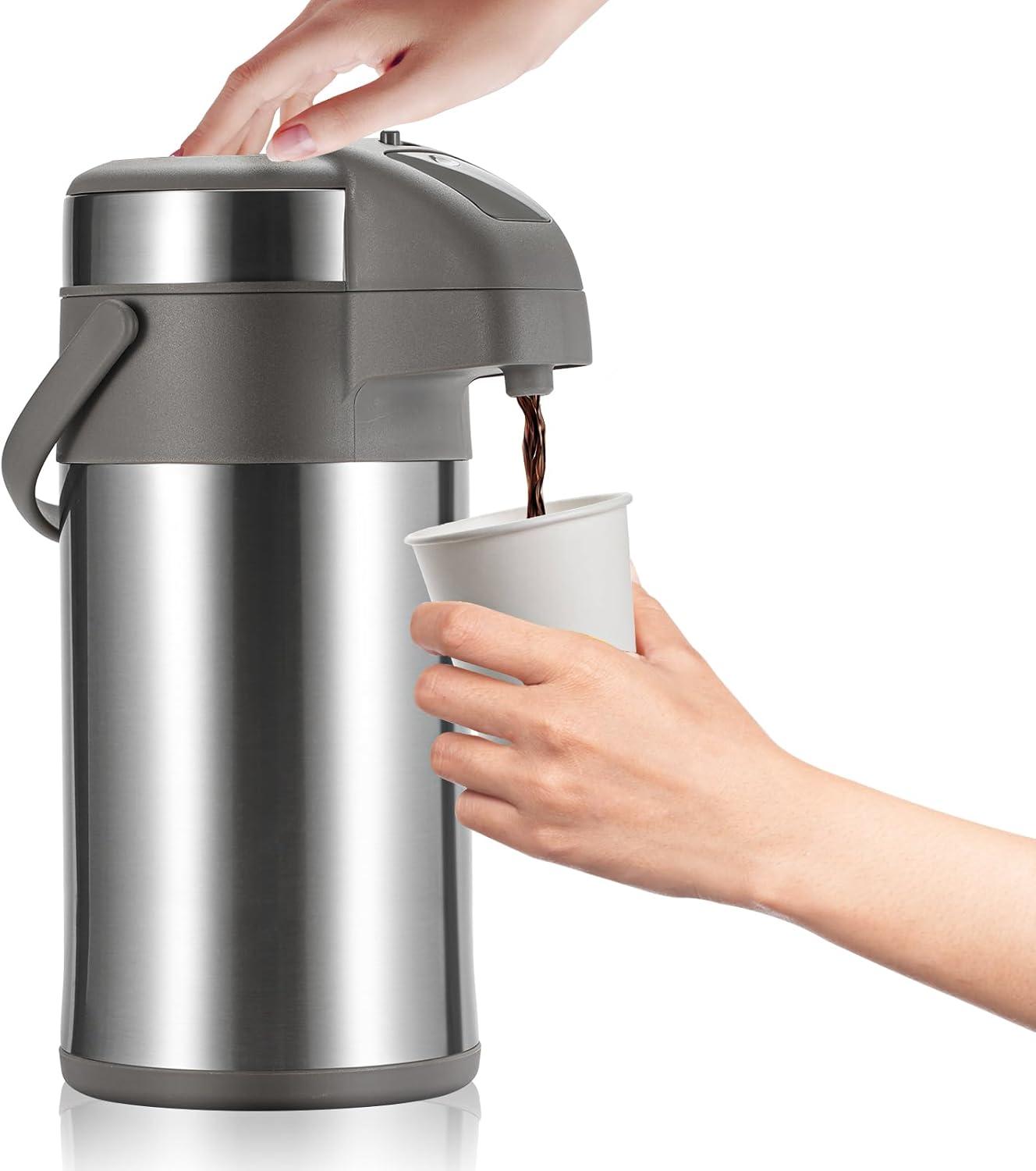 Stack man 4L/133OZ Thermal Coffee Carafe With Pump, Thermal Beverage Dispenser, Coffee Airpot Stainless Steel Coffee Carafe For Hot Drinks Silver