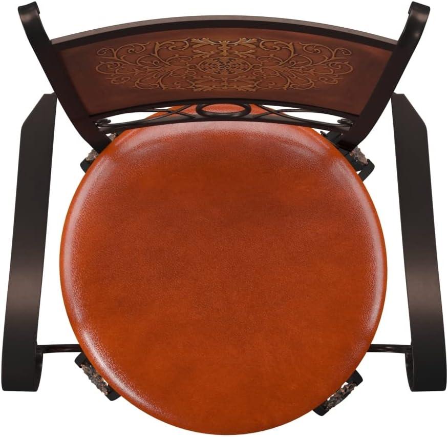 Powell Beatrix Big & Tall 30" High Back Indoor Copper Stamped Round Metal Bar Stool wth Swivel, Bronze/Warm Rust Faux Leather