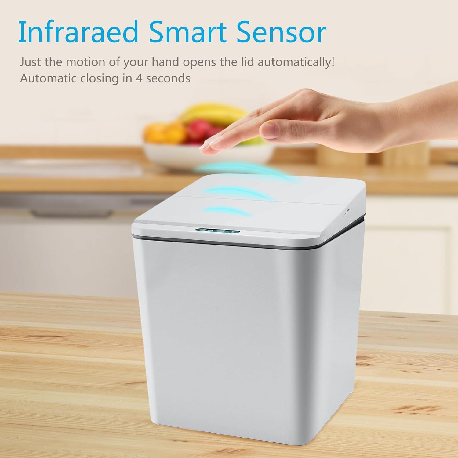 Automatic Small Countertop Trash Can w Rechargeable Battery, Mini Desktop Sensor Can with Lid, Grey-1.5 Gal