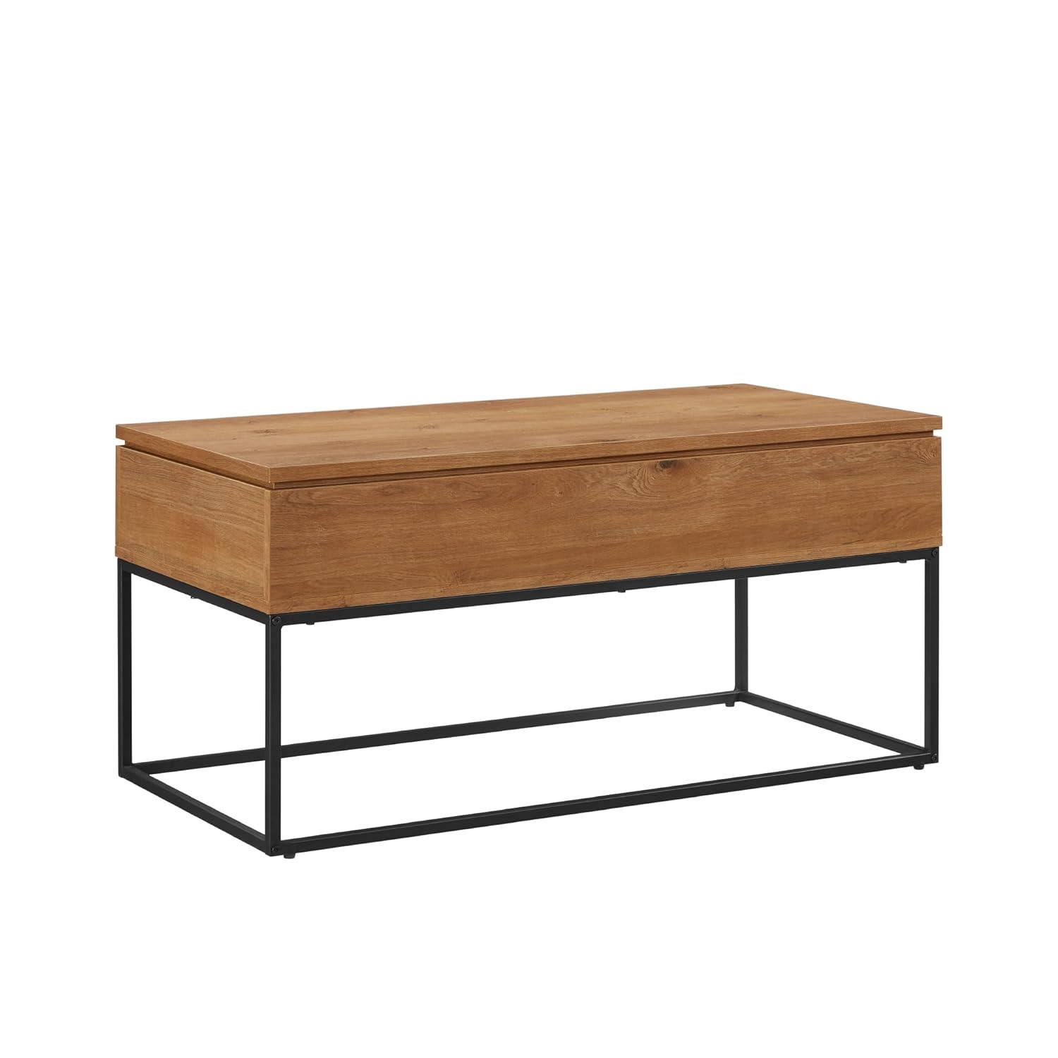 Walker Edison Modern Wood and Metal Lift-Top Coffee Table, English Oak