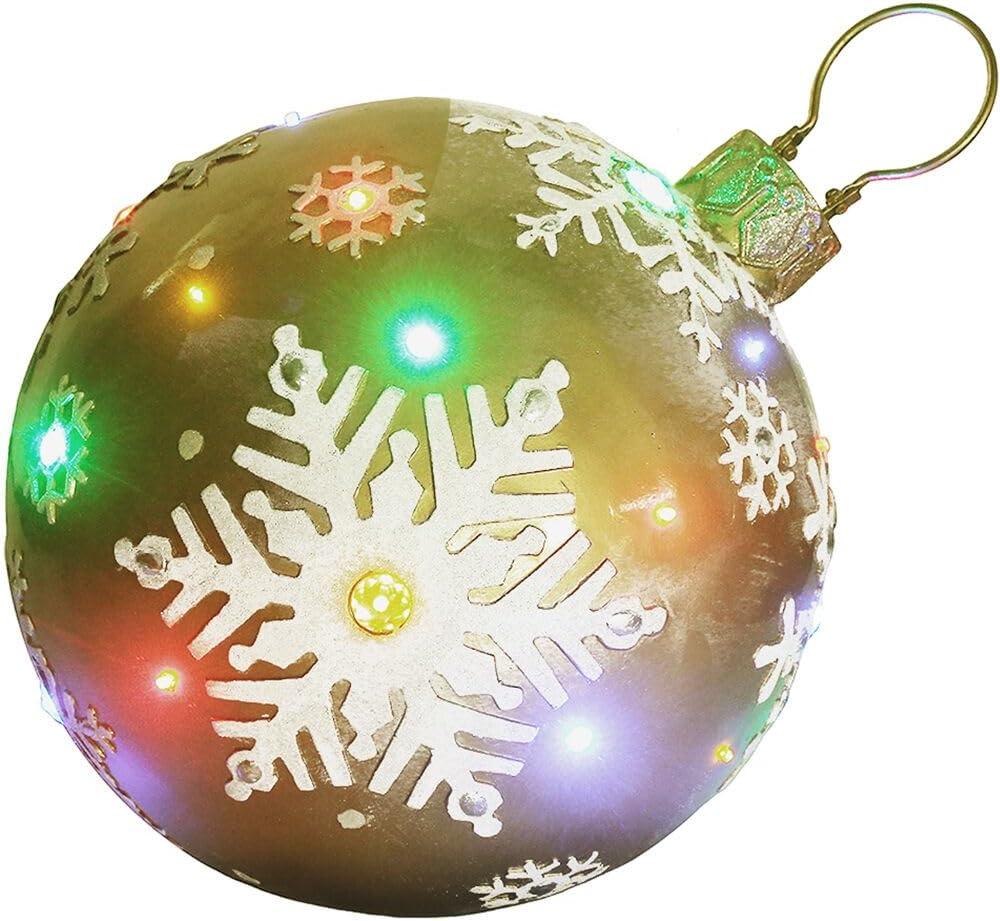 Gold Resin Snowflake Jeweled Ball Ornament with LED Lights