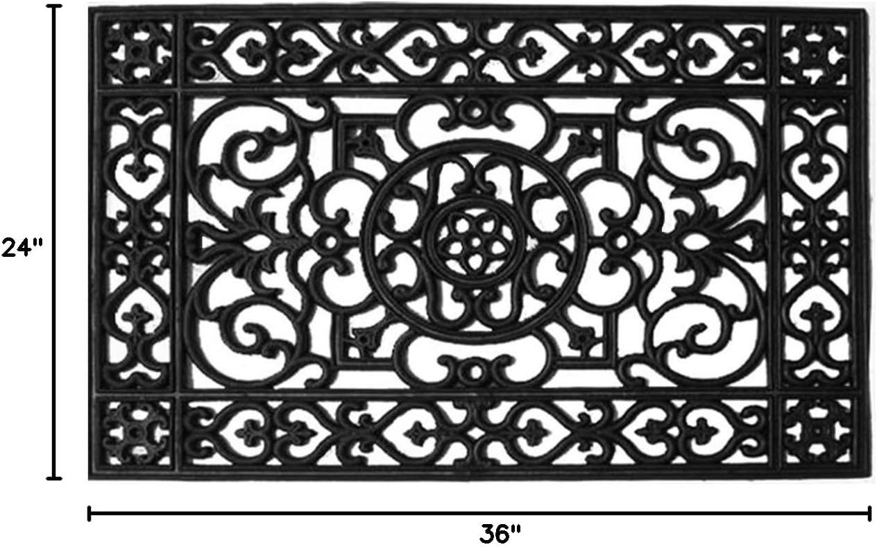 Black and Gray Rubber Scrollwork Outdoor Doormat