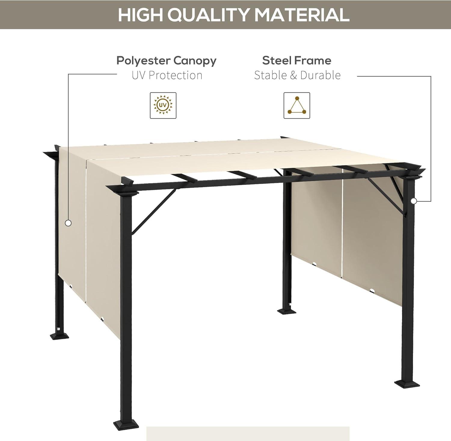 Outsunny 10' x 10' Outdoor Retractable Pergola Canopy with Sun Shade Unique Design Canopy Patio Metal Shelter for Garden Porch Beach, Beige