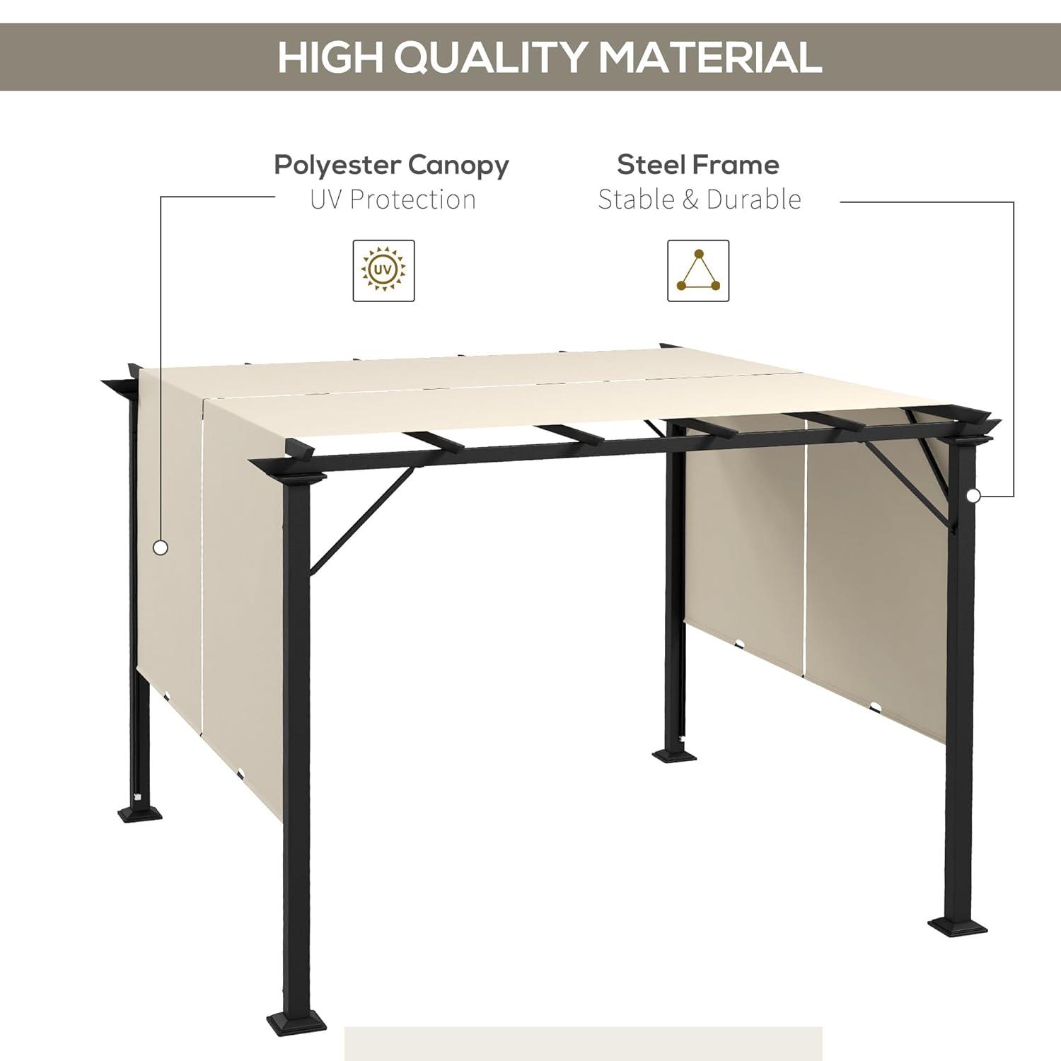 Outsunny 10' x 10' Outdoor Retractable Pergola Canopy with Sun Shade Unique Design Canopy Patio Metal Shelter for Garden Porch Beach, Beige
