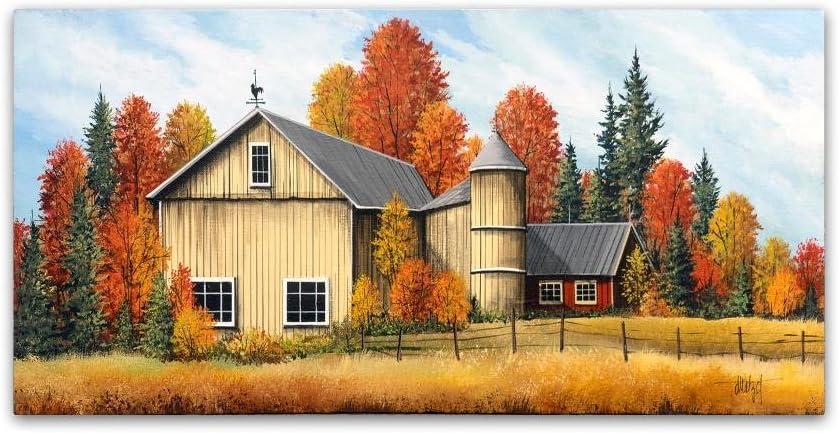 Autumn Cottage Landscape Framed Canvas Art 10"x19"