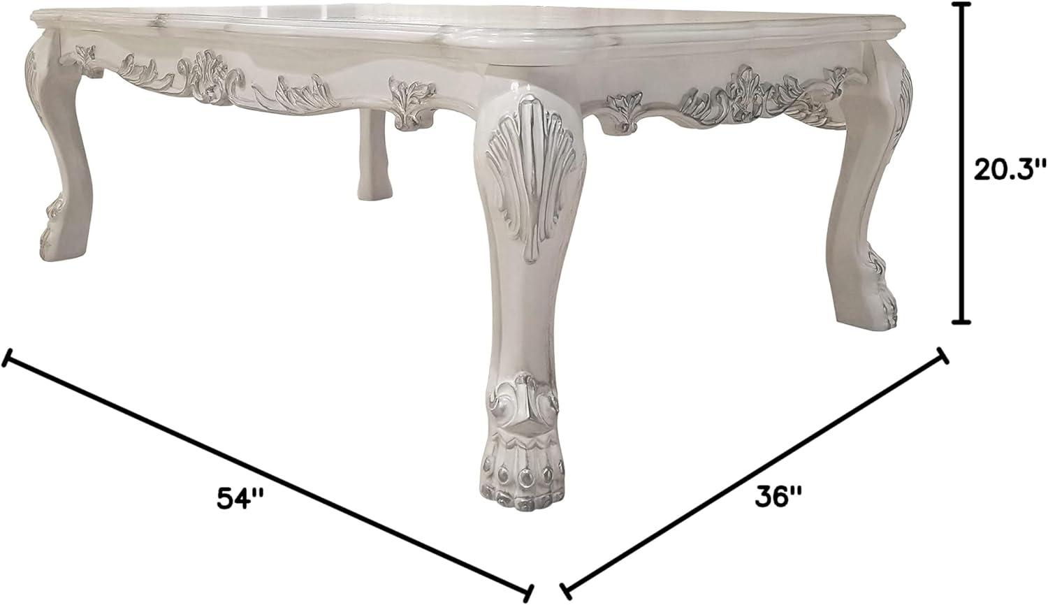 Bone White Rectangular Wood Coffee Table with Claw Legs