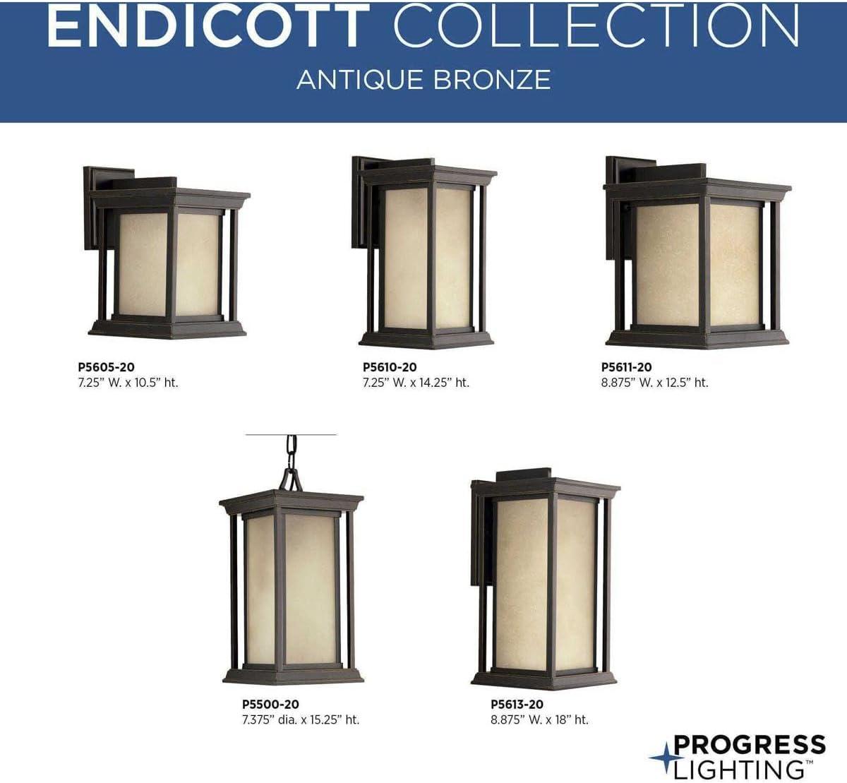 Progress Lighting Endicott 1-Light Outdoor Wall Lantern, Antique Bronze, Linen Glass Shade