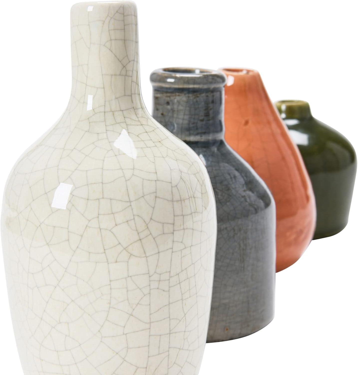 Main + Mesa Stoneware Bud Vases in Crackle Glaze, Olive/Terracotta Tones, Set of 4