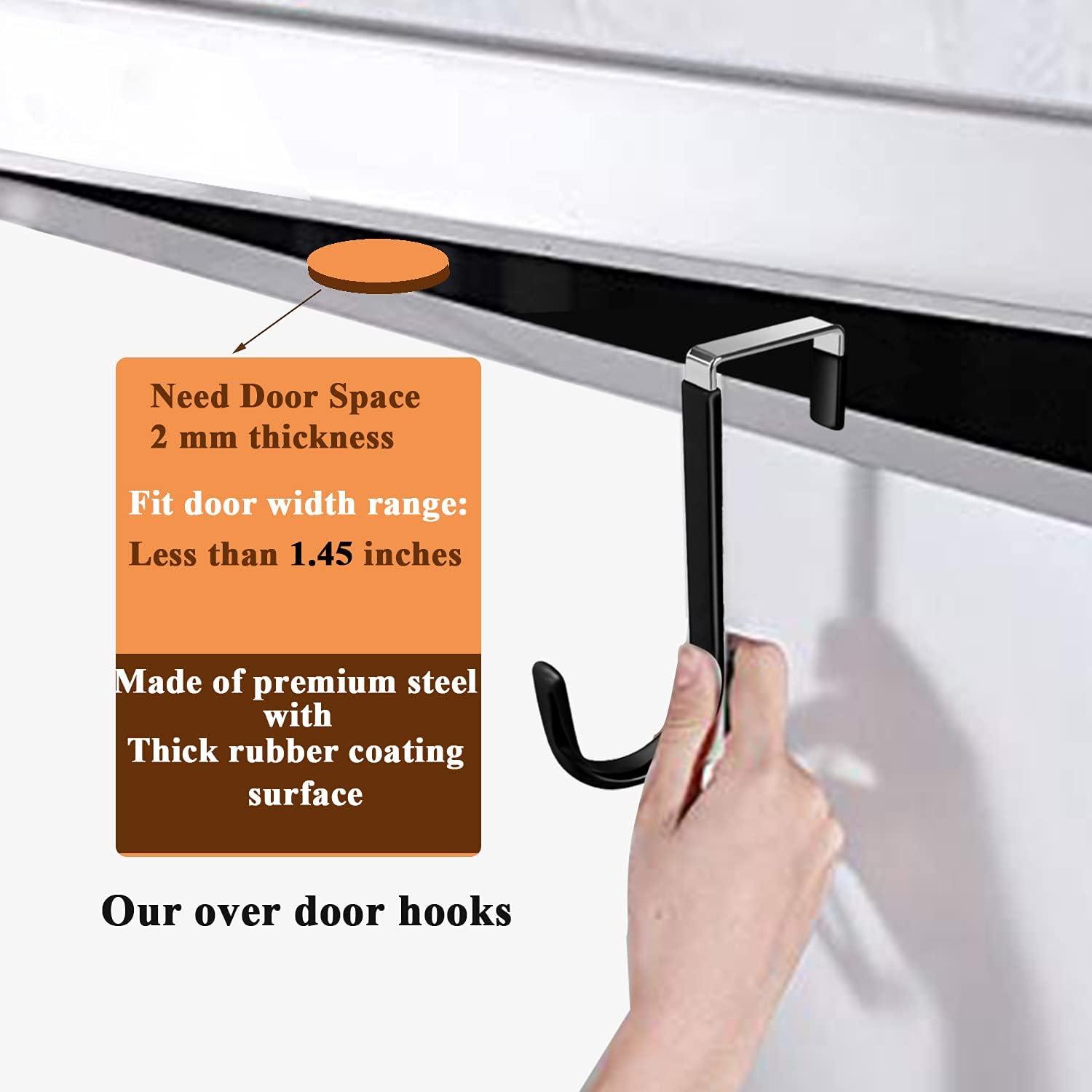 Over The Door Hooks, 4 Pack Upgraded Long Door Hangers Hooks with Rubber Prevent Scratches Heavy Duty Organizer Hooks for Hanging Clothes, Towels, Hats, Coats, Bags Black