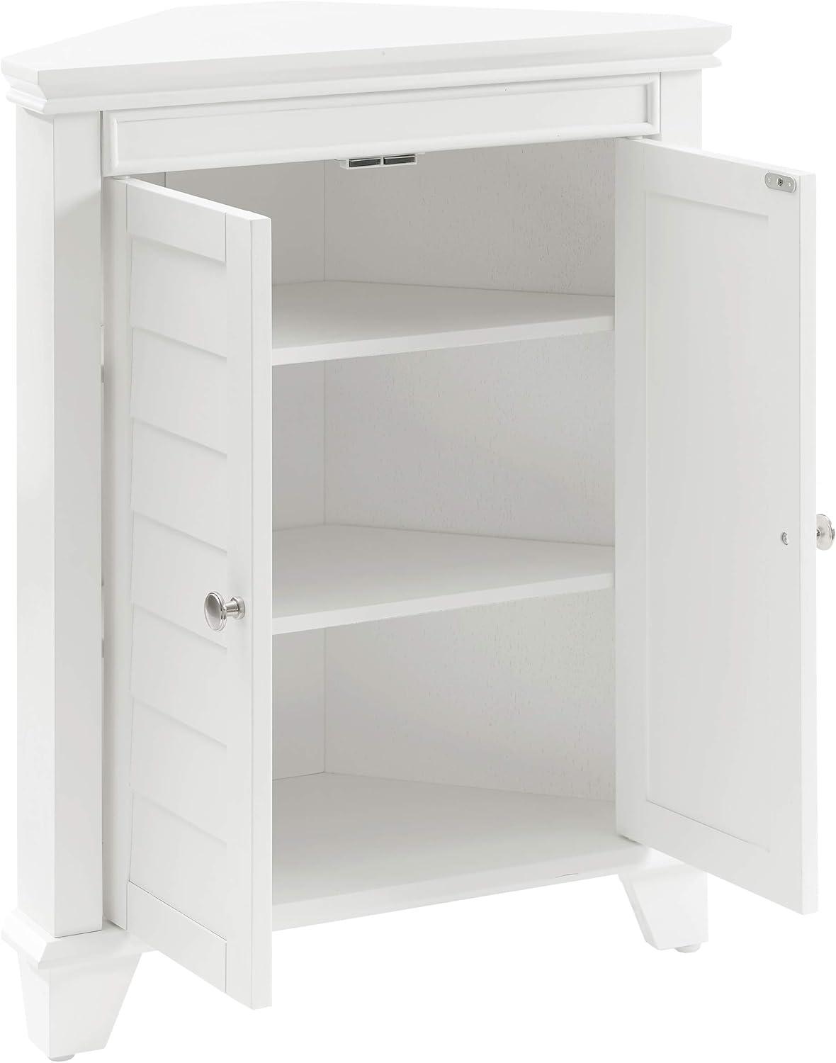 White Wooden Corner Bathroom Cabinet with Adjustable Shelves