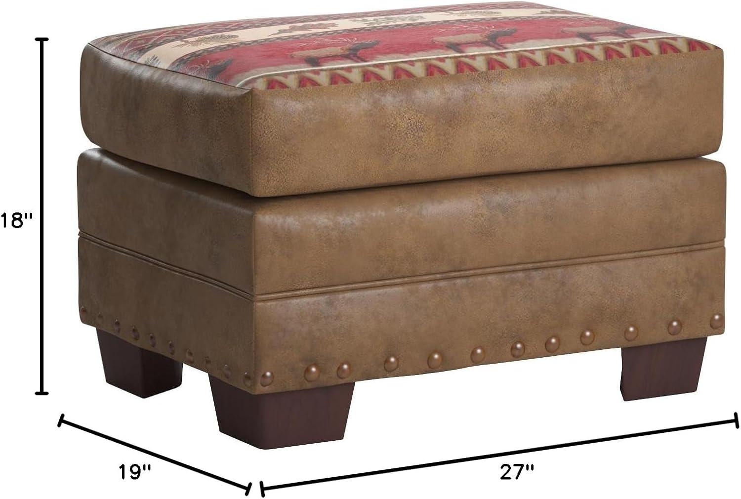 Sierra Lodge Brown Microfiber and Tapestry Ottoman