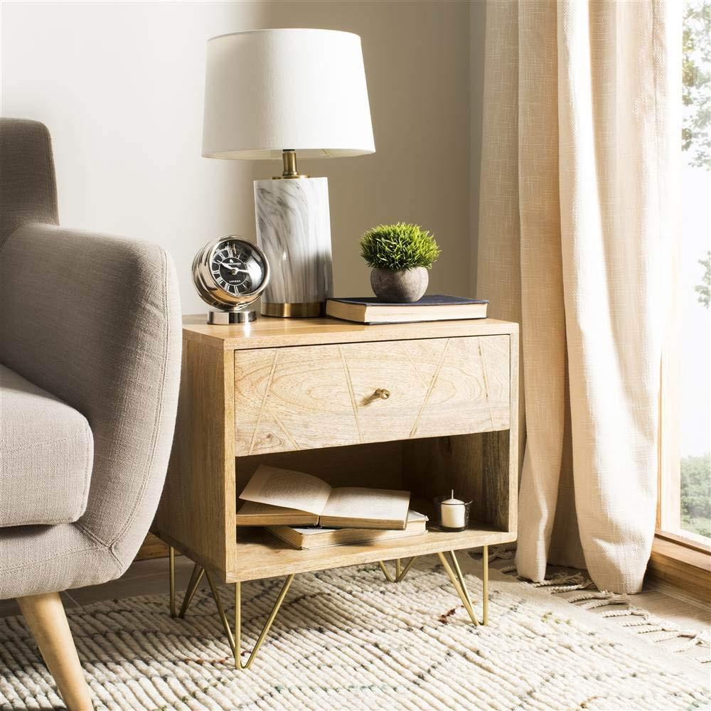 SAFAVIEH Marigold Mid-Century 1 Drawer Nightstand, Natural