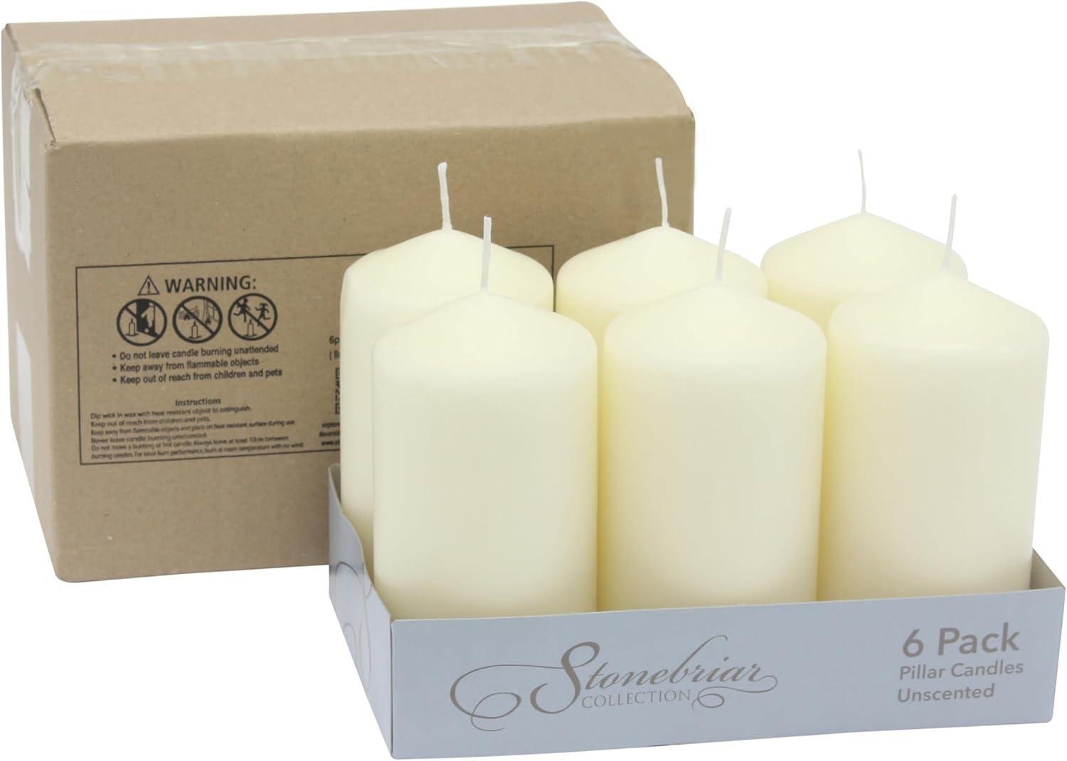 Stonebriar 3" x 6" Unscented 1-Wick Ivory Pillar Candles, 6 Pack