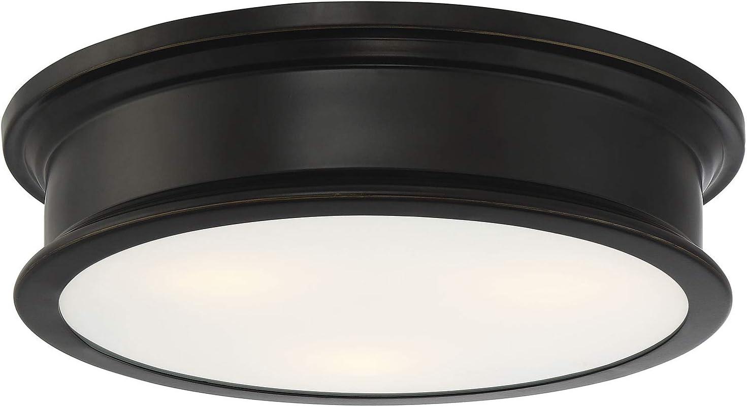 Savoy House 6-133-16-44 Watkins Bohemian Industrial White Opal Glass Drum Flush Mount, 3-Light 180 Total Watts, 4" H x 16" W, Classice Bronze