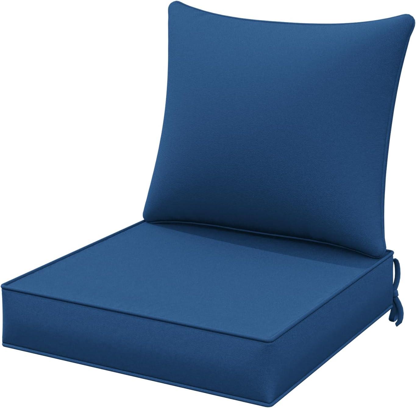 Outdoor Patio Chair Cushions Set 22 L X 22 W X 4 H Waterproof & Fade Resistant Deep Seat and Back Cushions with Removable Covers Outdoor Seat Cushion Set for Chairs and Sofas