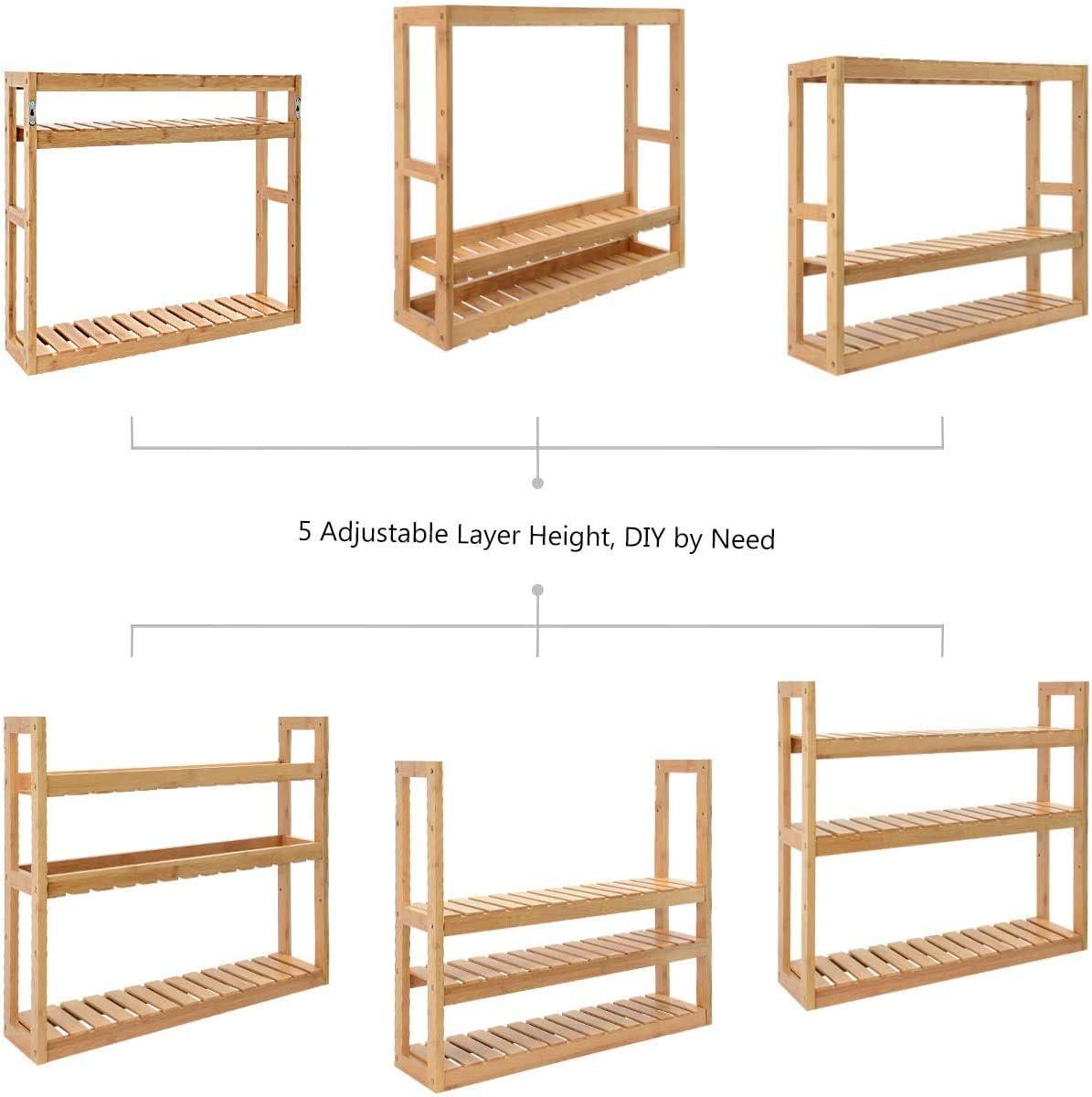 Bamboo 3-Tier Adjustable Wall Mount Storage Shelf