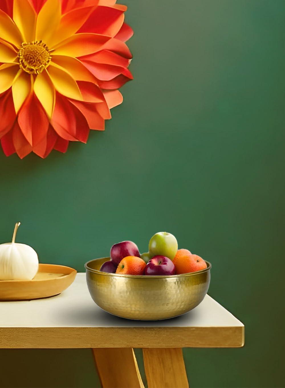 Serene Spaces Living Lightweight Antique Brass Decorative Bowl - Elegant Potpourri Catchall for Diwali Home Décor, Entryway and Dining Table, 2.75" Tall & 7.5" Diameter