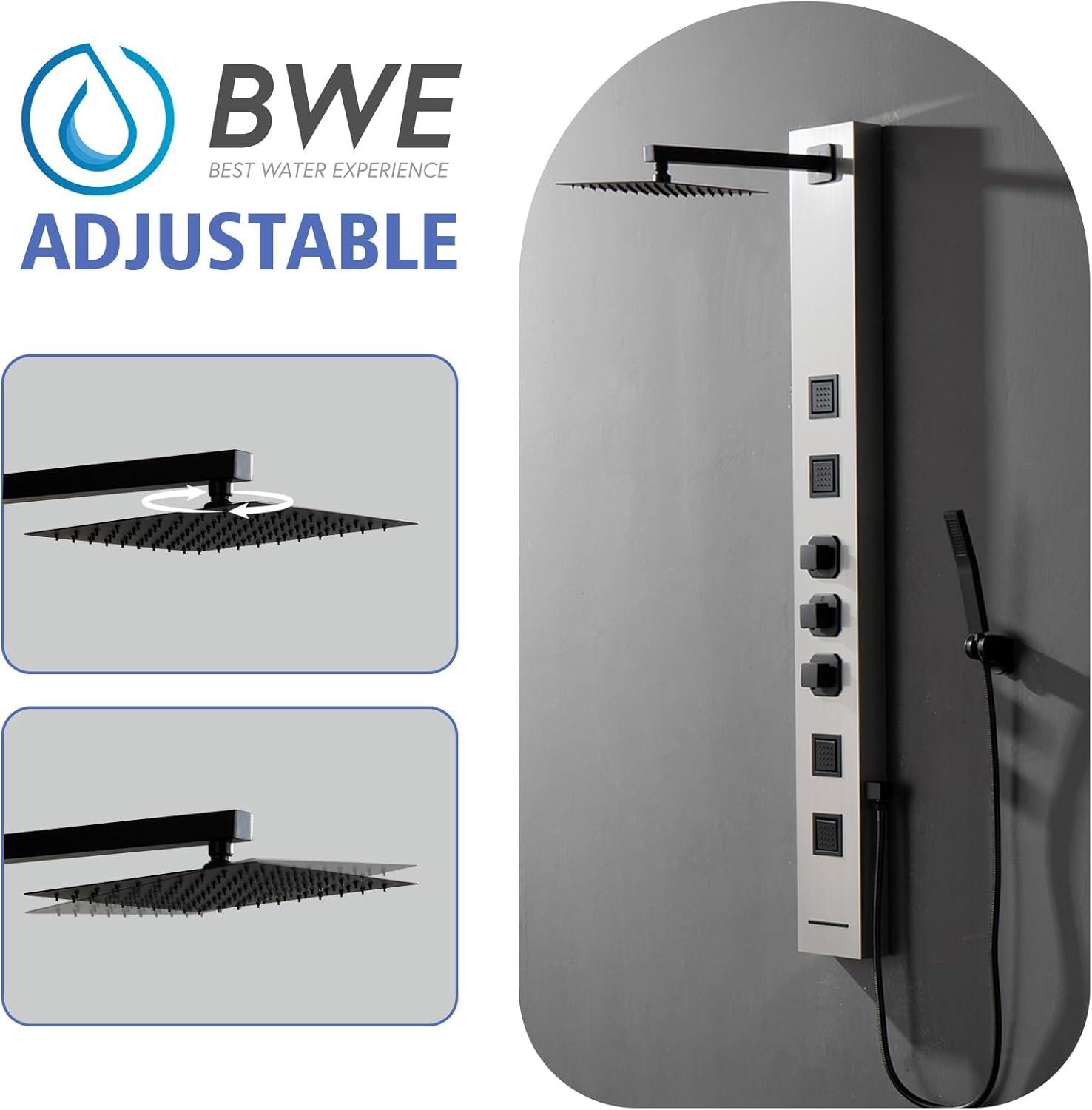 BWE 4-Jet Rainfall Shower Panel System with Rainfall Shower Head and Shower Wand