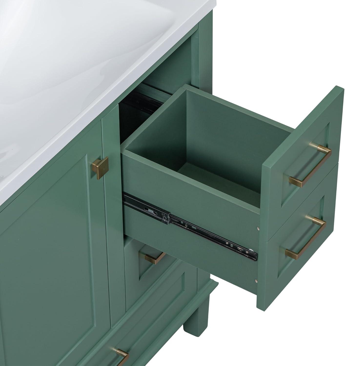 Green Solid Wood 30" Bathroom Vanity with Ceramic Sink