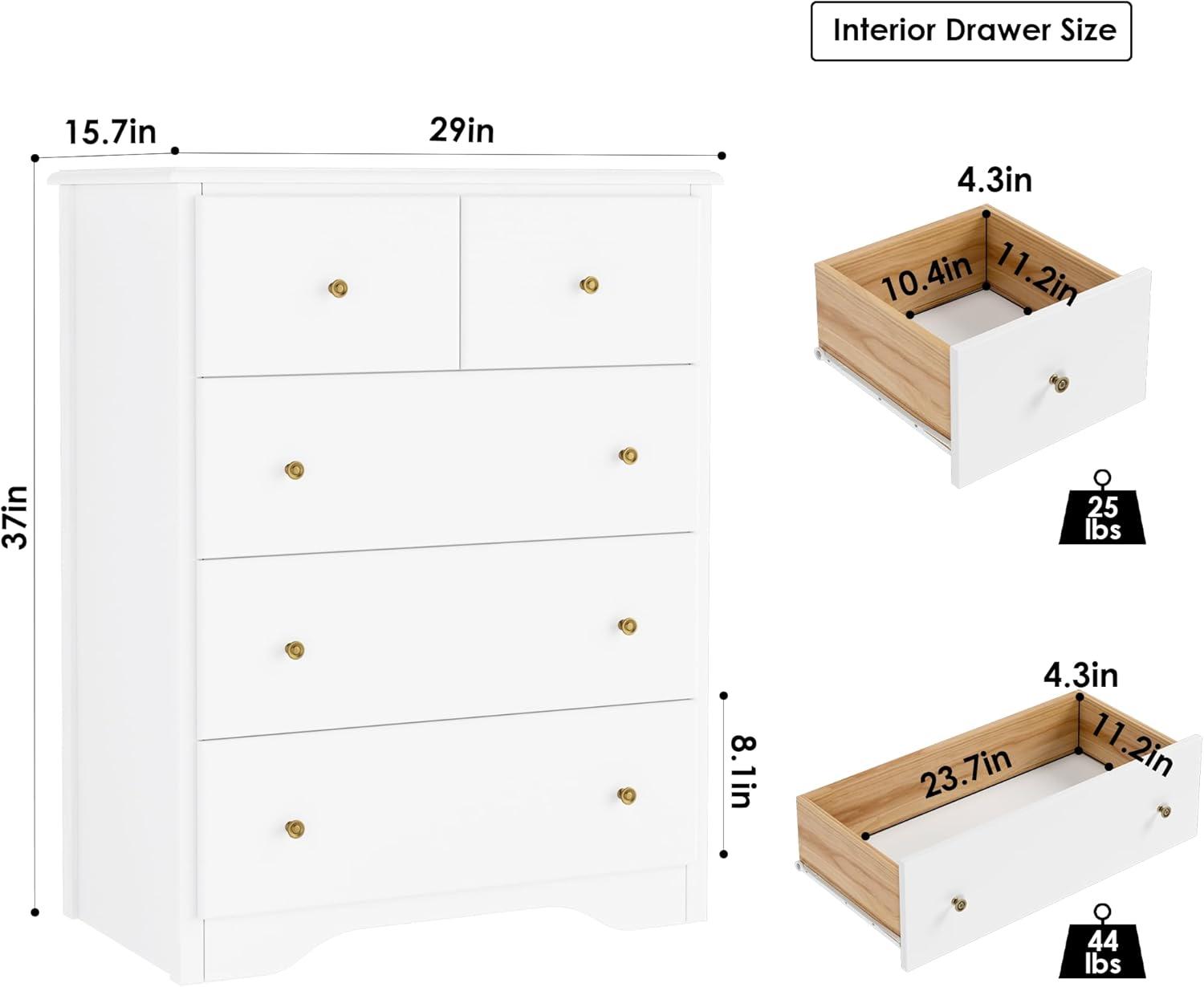 Faitaliicy Dresser for Bedroom, 5 Drawer Dresser Wood Dresser with Metal Handle, Modern Chest of Drawers for Bedroom, Entryway, Hallway