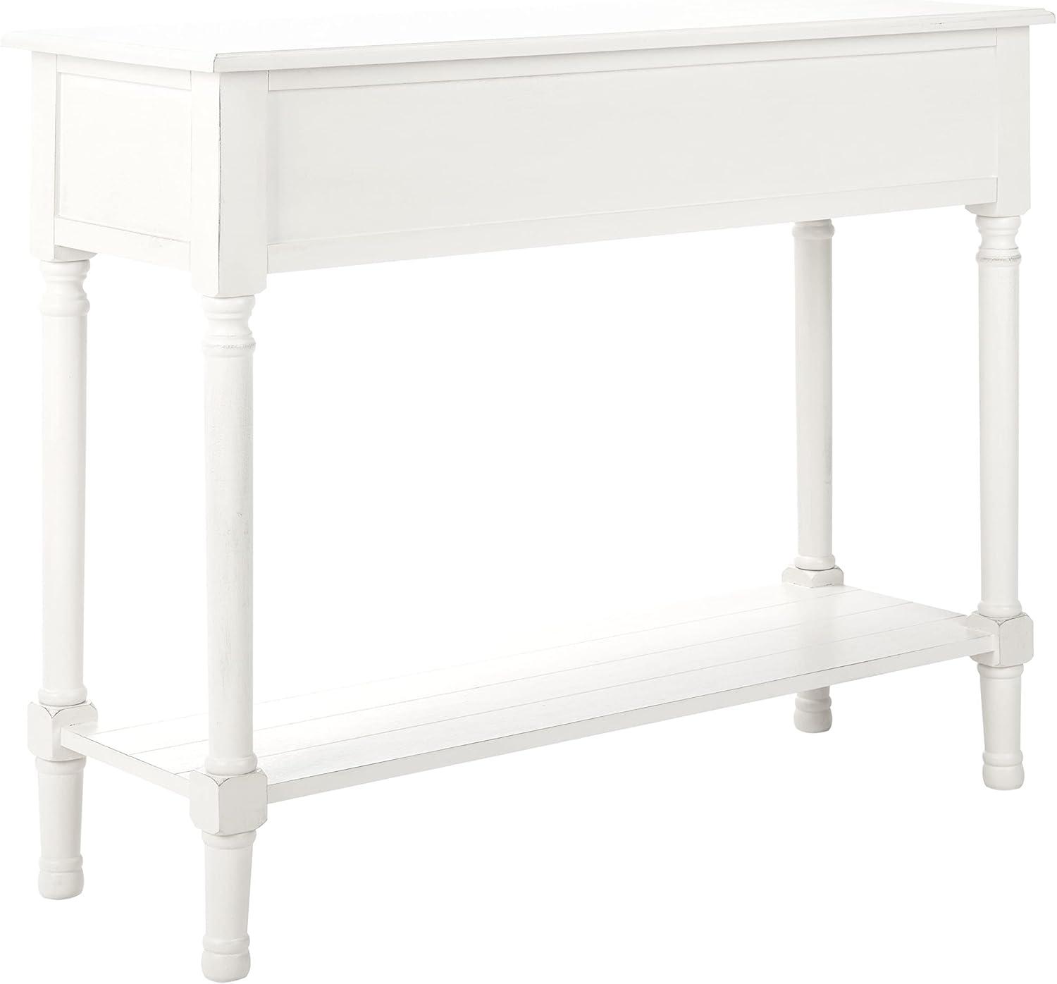 Distressed White Wood & Metal Console Table with Dual Drawers