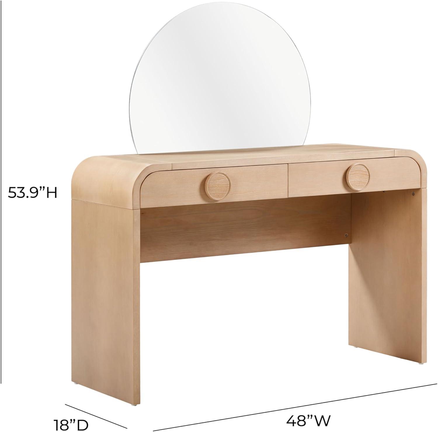 Moonrise Natural Ash 2-Drawer Vanity Desk with Removable Mirror