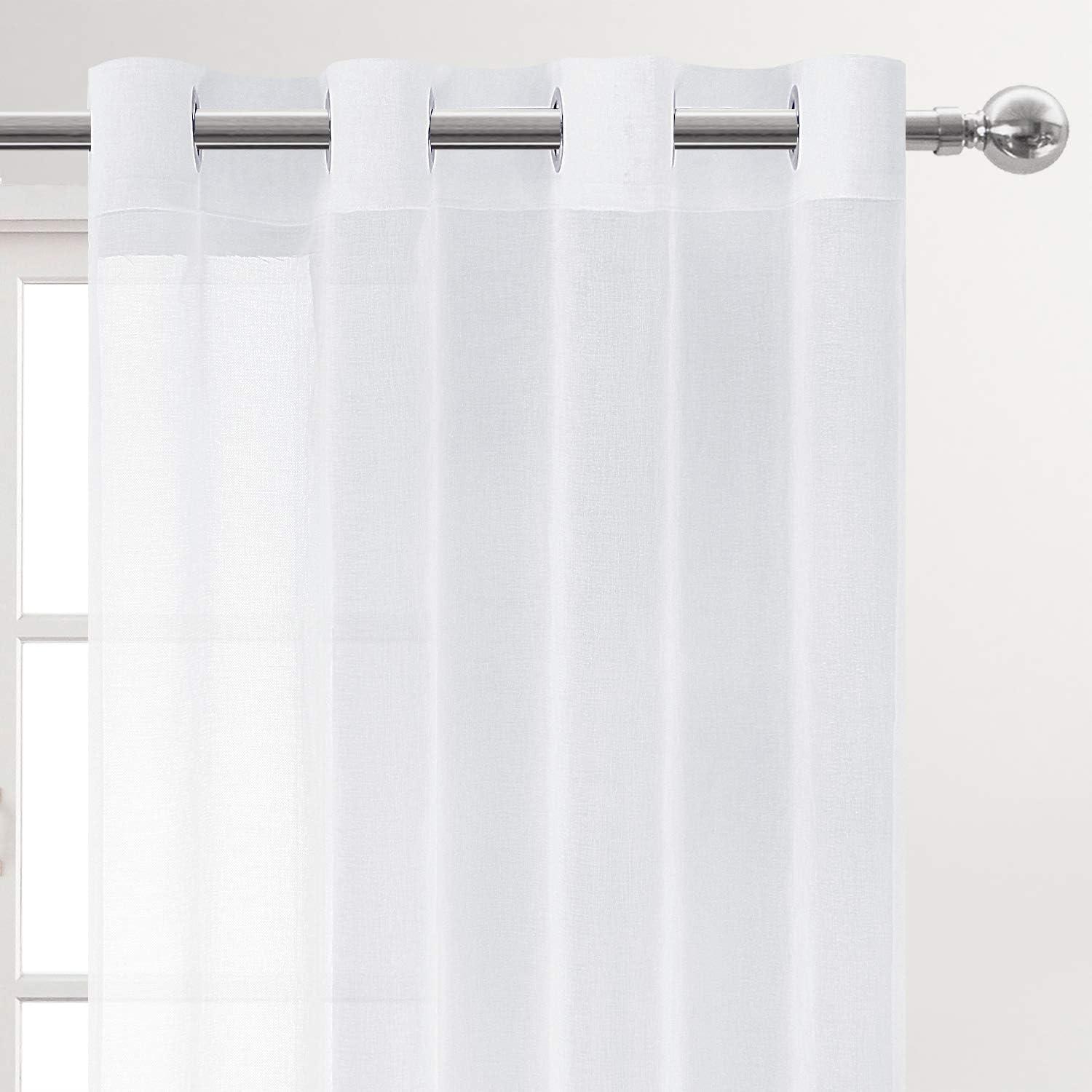 White Sheer Grommet Linen Look Polyester Window Panels 52 x 84 Inch