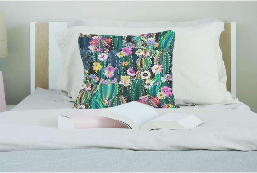 EKOBLA Watercolor Cactus Throw Pillow Cover Green Plants Succulent on Desert Exotic Blossom Cozy Square Cushion Case for Men Women Boys Girls Room Home Decor Cotton Linen 18x18 Inch