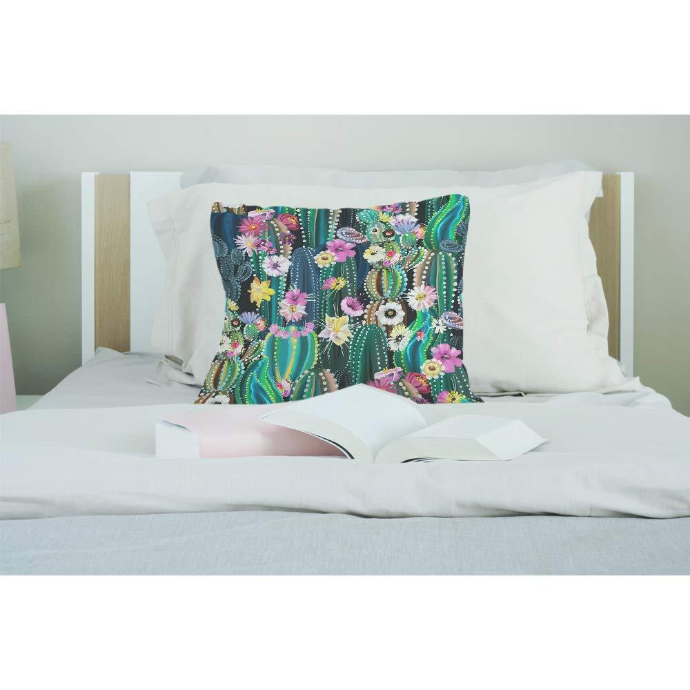 EKOBLA Watercolor Cactus Throw Pillow Cover Green Plants Succulent on Desert Exotic Blossom Cozy Square Cushion Case for Men Women Boys Girls Room Home Decor Cotton Linen 18x18 Inch