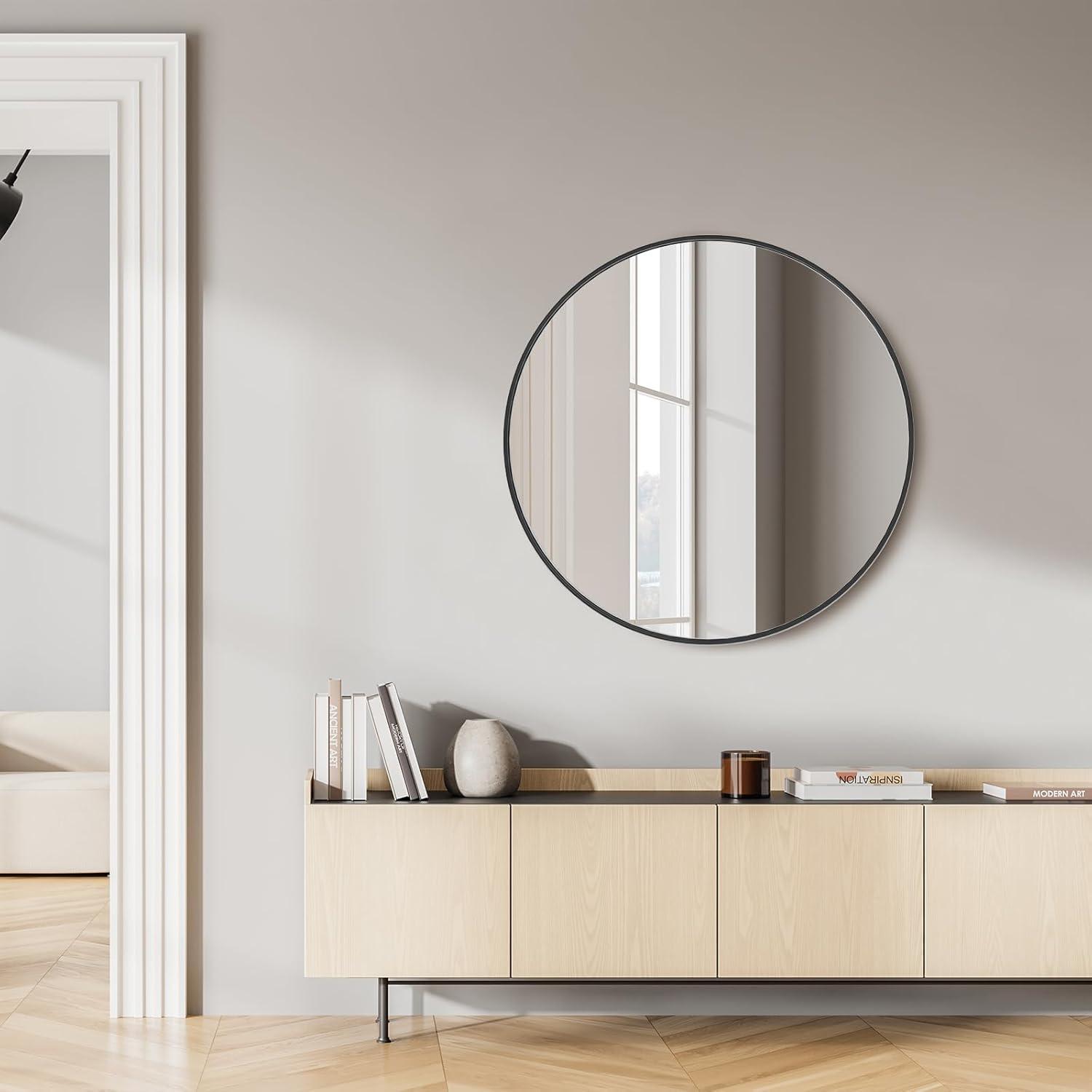 20" Round Silver Aluminum Wall Mirror