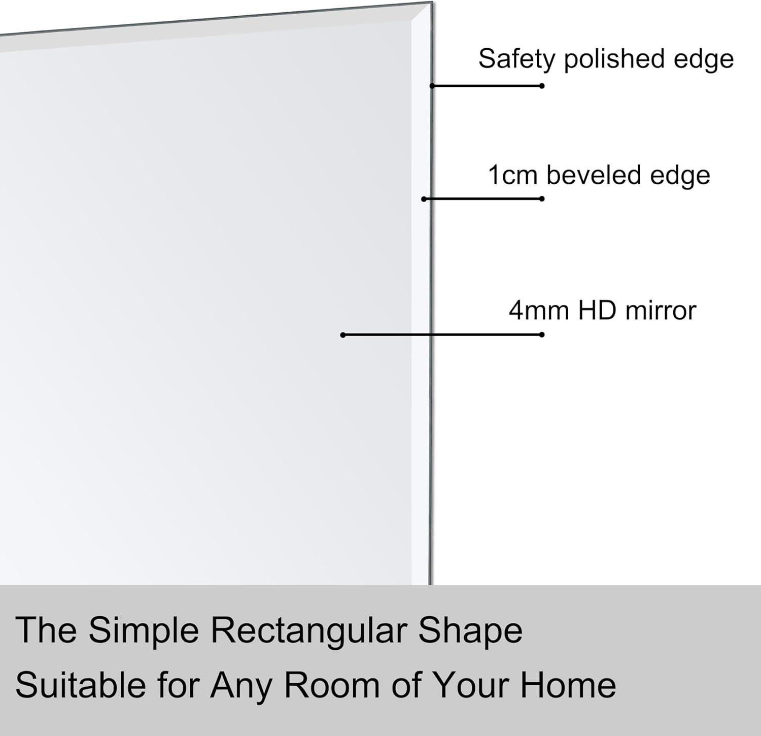 Ruomeng Rectangle Wall Mirror Frameless Bathroom Mirror 16” x 24" Beveled Edge Mirror for Vanity and Entryway