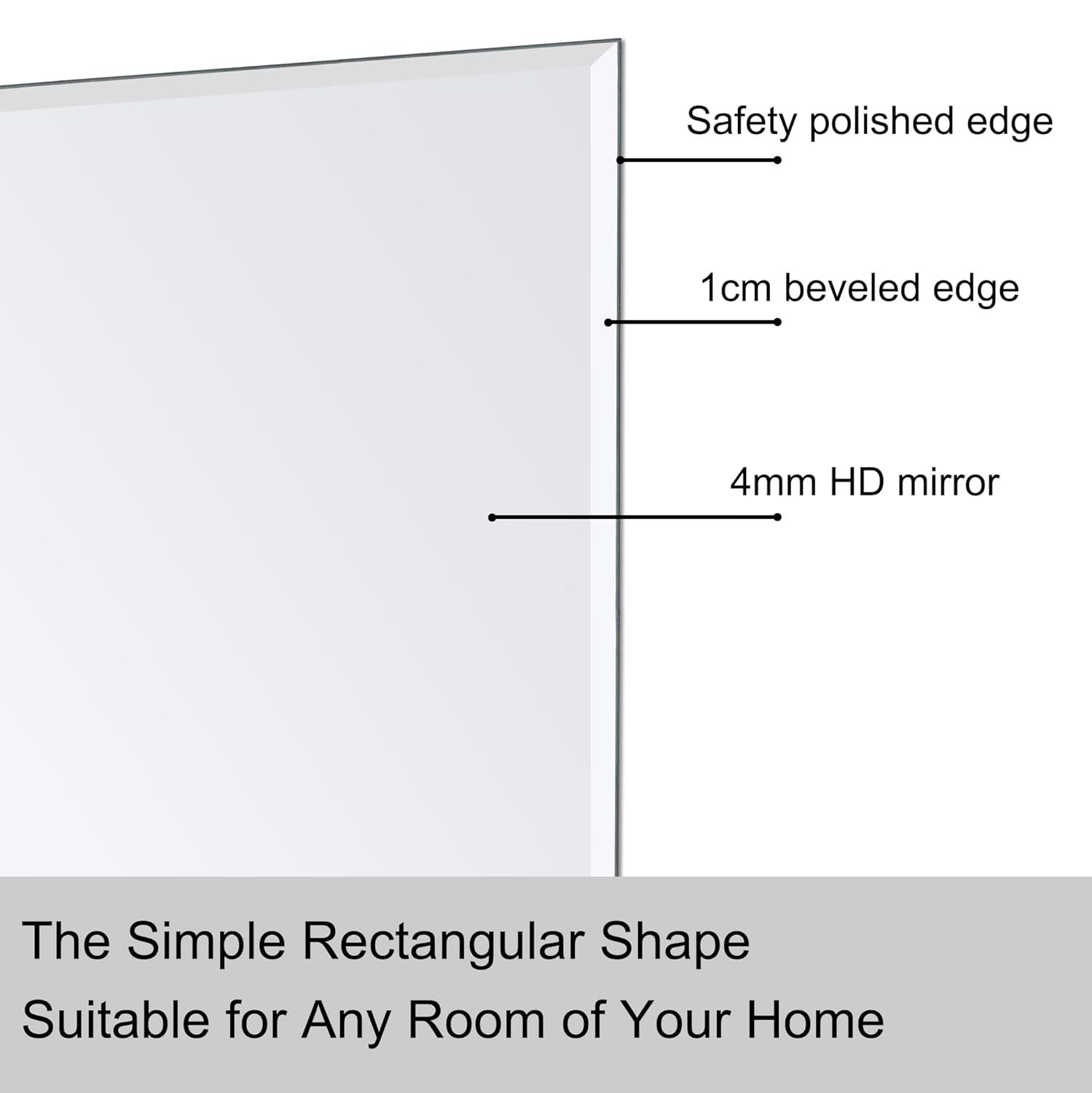 Ruomeng Rectangle Wall Mirror Frameless Bathroom Mirror 16” x 24" Beveled Edge Mirror for Vanity and Entryway