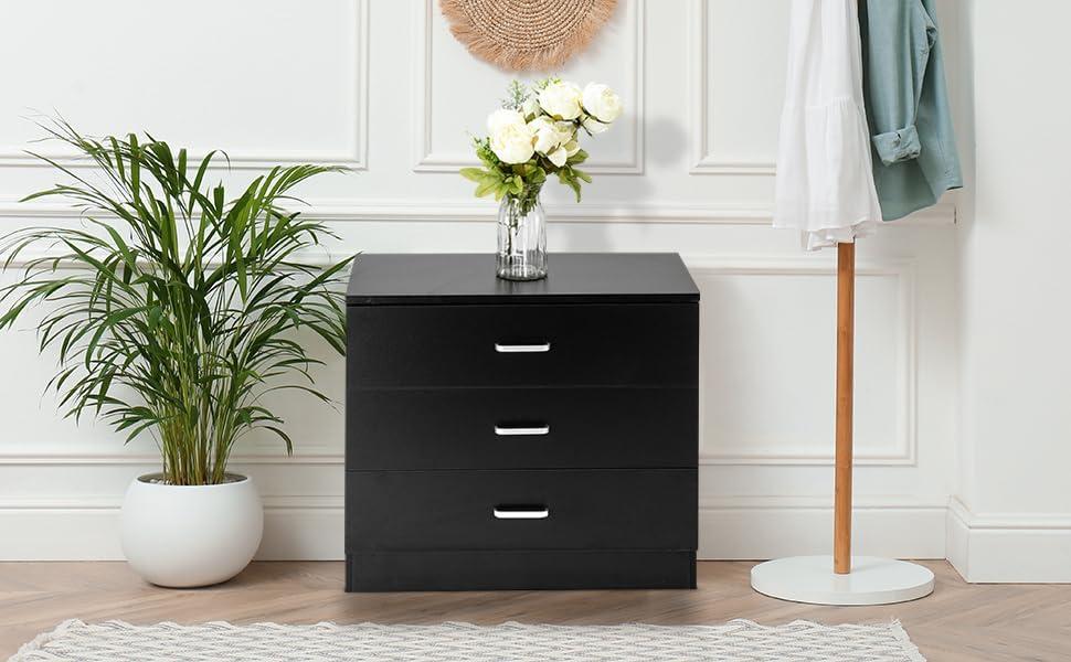 XIAOTAO 3-Drawer Dresser, Small Nightstand Modern Storage Chest of Drawer Wooden Side Table End Table for Bedroom, Living Room, Reception Room (White)