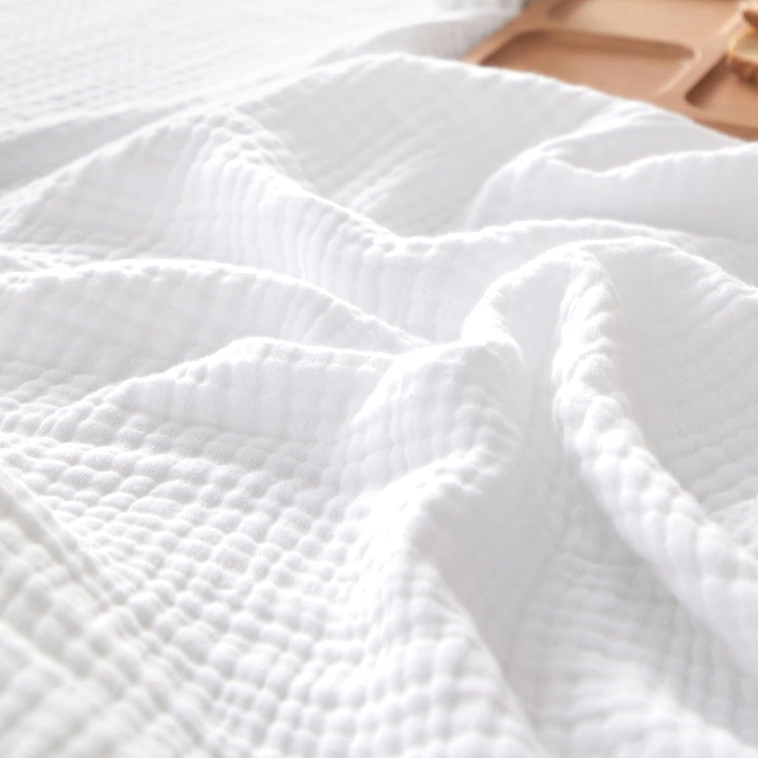 Queen Size White Muslin Cotton Throw Blanket